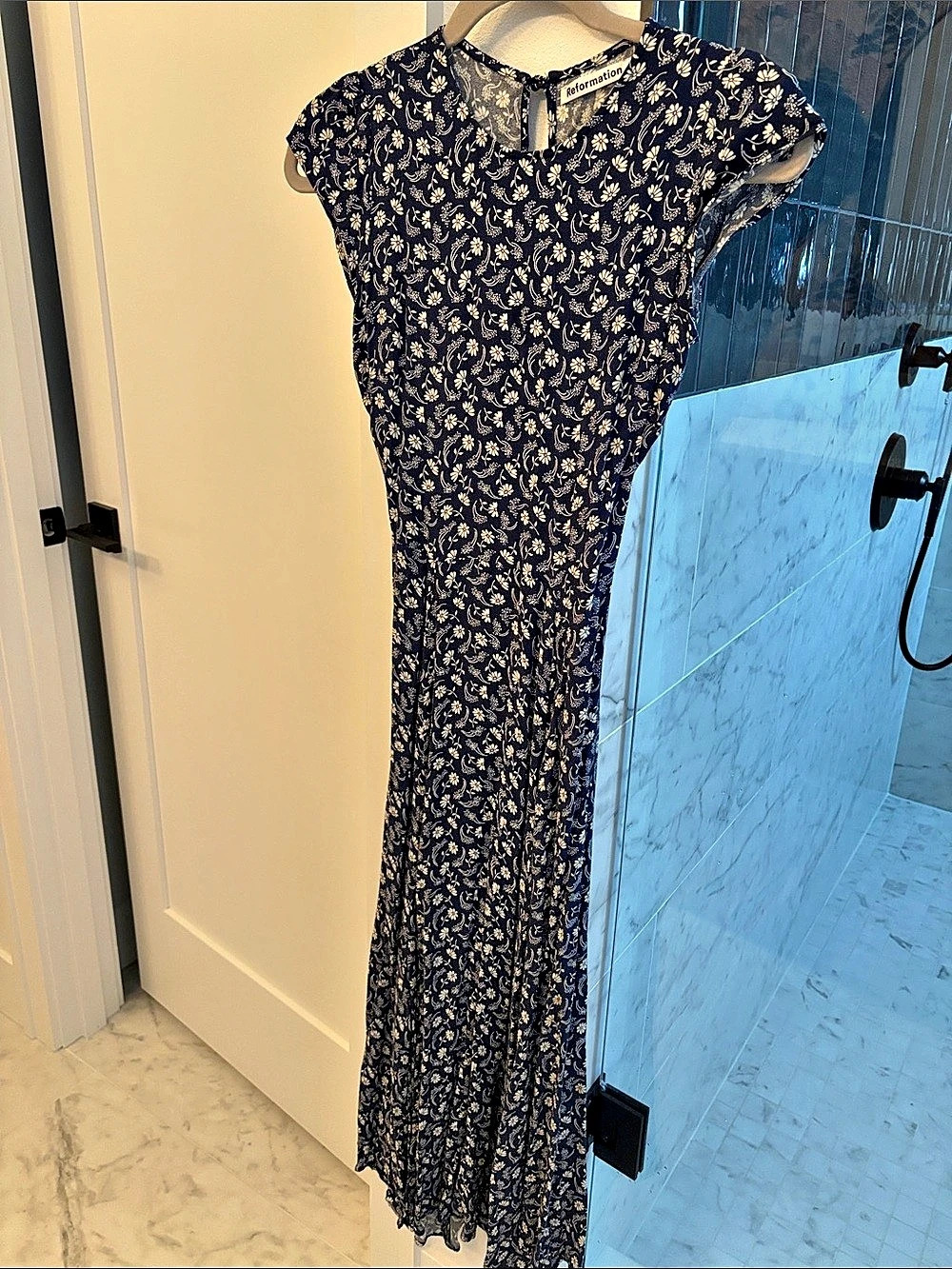 Reformation Port Midi Dress Floral Blue & White XS